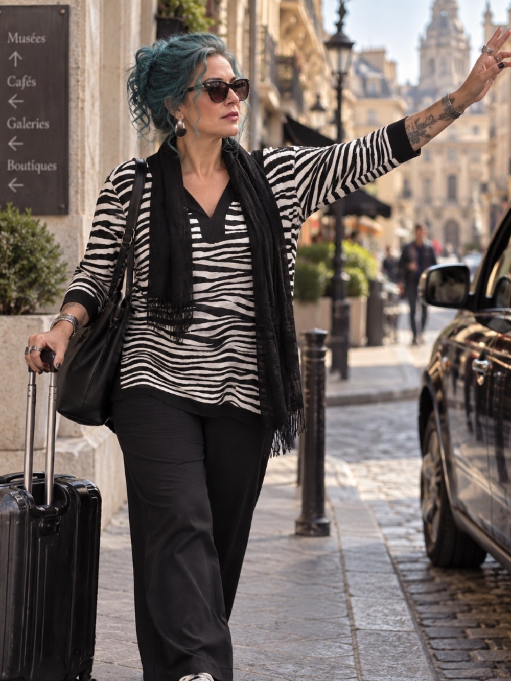 CHICO’S TRAVELERS Zebra Print Tunic Top Black Ivory L / Chico’s 2